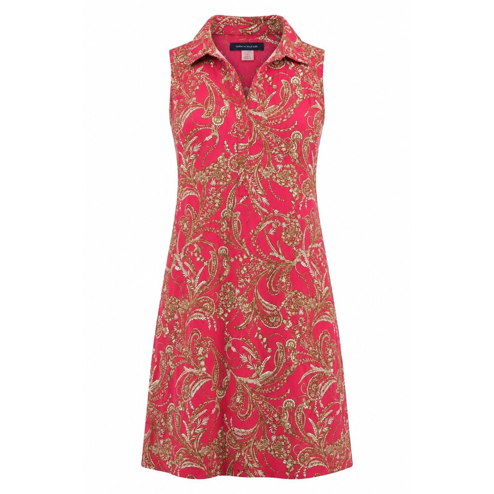 Tommy Hilfiger Women's Size 14 Pink Paisley Sleeveless Shift Dress Collared